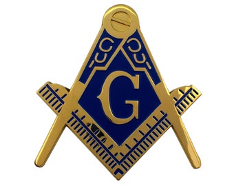 Masonic Square and Compasses with G Car Decal -Gold and Blue