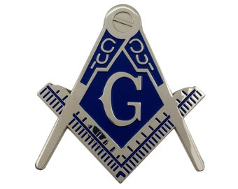 Masonic Square and Compasses with G Car Decal - Silver and Blue