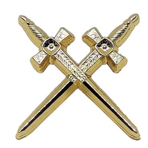 Könnte beinhalten: Zwei goldfarbene Schwerter, die sich überkreuzen, mit einem kreuzförmigen Knauf an jedem Schwert.