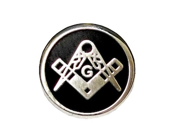 Masonic Round Black and Silver Square, Compasses and G Freemasons Lapel Pin
