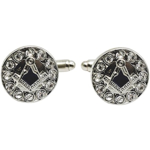 Masonic Cuff Links Blue and Silver Rhinestone CL 29