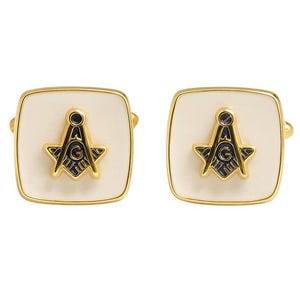 Mother of Pearl Cuff Links  Masonic Square Compass and G