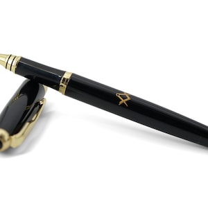 Stylo gel maçonnique pour équerres et boussoles en or et noir
