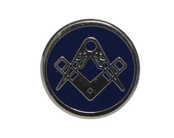 Masonic Round Blue and Silver Square, Compasses Freemasons Lapel Pin