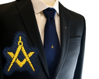 Masonic Navy Woven Tie  with Square Compasses