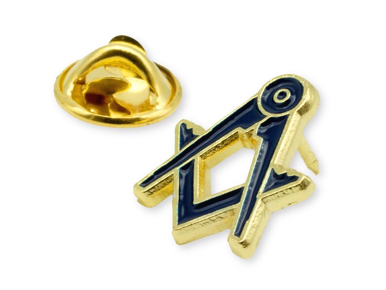 Masonic Square & Compass Lapel Pin - Black & Gold, 7/8" Tall, Butterfly Clutch Back
