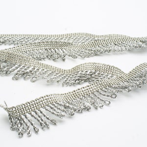 Argento Lurex Fringe 15mm goccia (larghezza intera 25mm), 1m lunghezze.