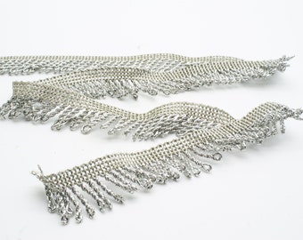 Silver Lurex Fringe 15mm goutte (pleine largeur 25mm), longueurs de 1m.