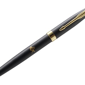 Masonic Square and Compass with &quot;G&quot; Fountain Pen in Gold and Black - Refillable cartridge.