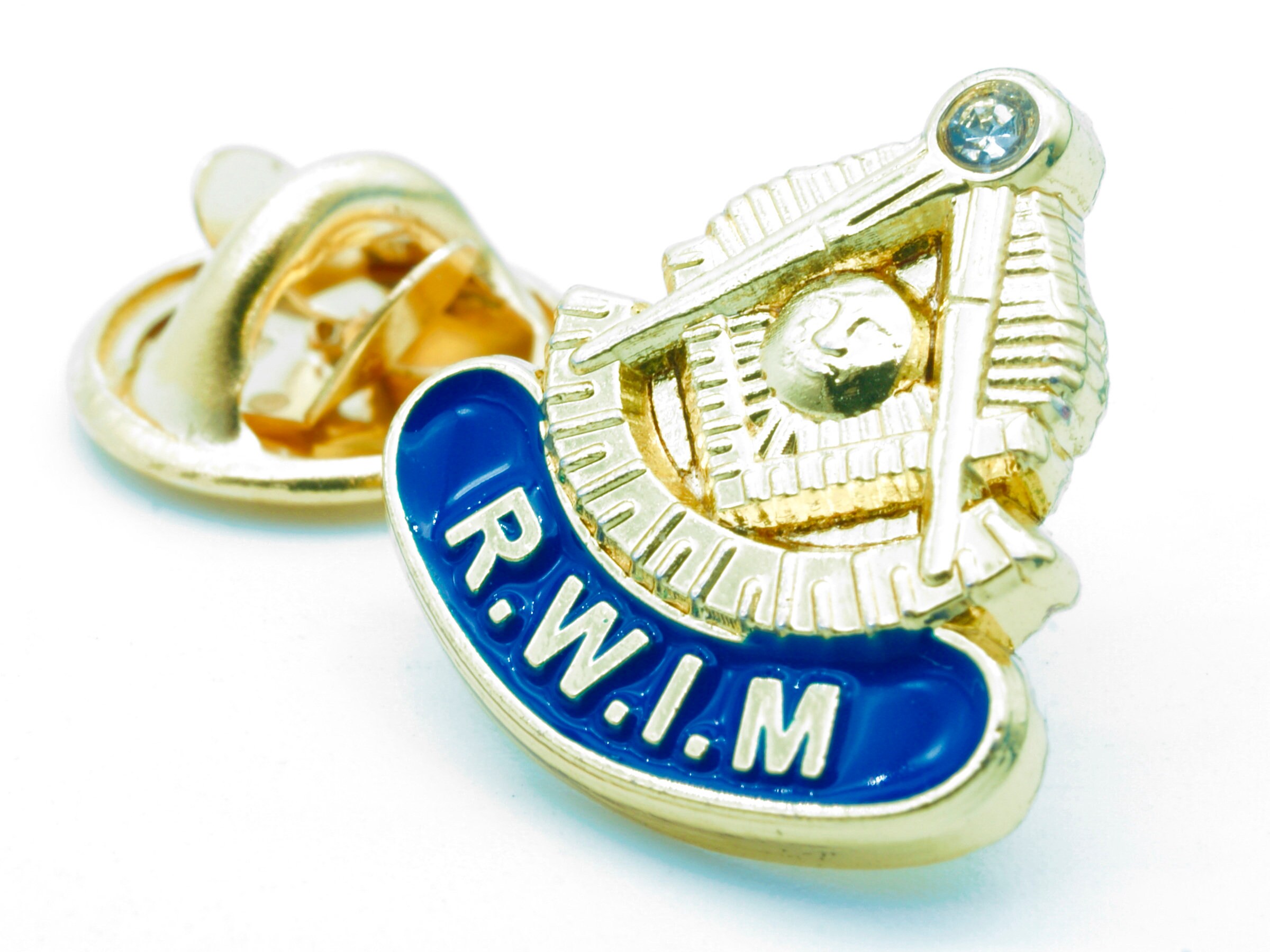Masonic Past Master Lapel Pin - Gold Plated, 1.3 Inch Tall, With Clutch Back