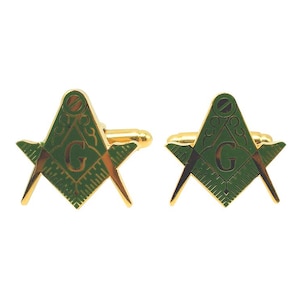 Masonic Cuff Links Green and Gold Square & Compass CL 03