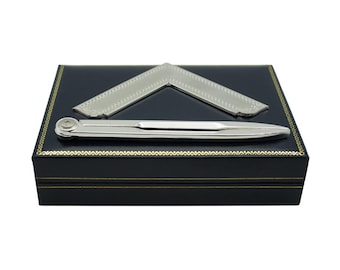 Freemasons Masonic Square and Compasses Set in Silver platining (boxed) Lodge Size