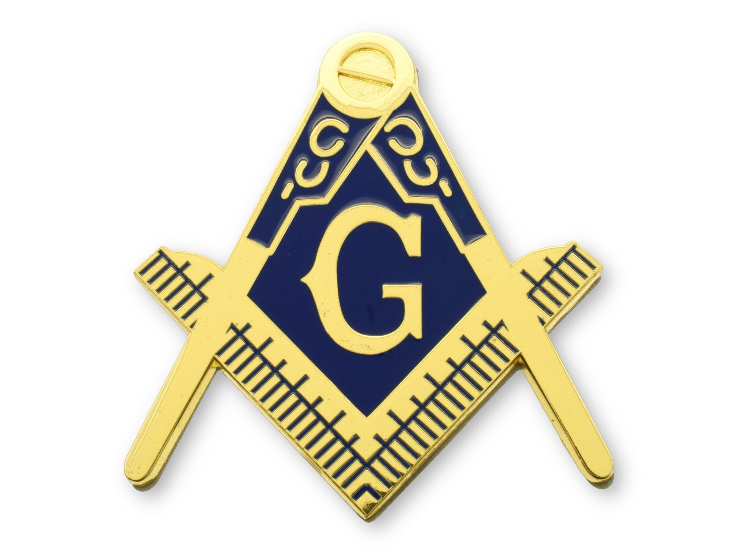 Masonic Square and Compasses with G Car Decal - Gold and Blue