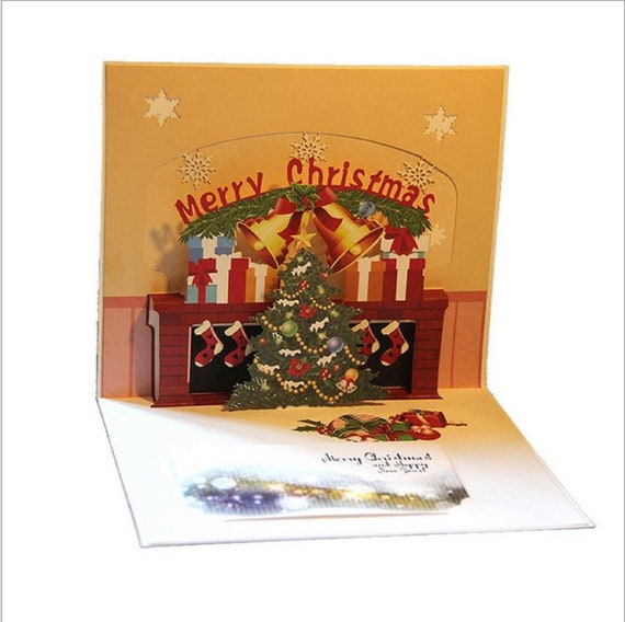 Handmade 3d Pop Up Card Merry Christmas Fireplace Star David Etsy