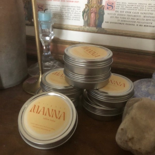 MANNA | Tallow Balm | Just Tallow and Abyssinian oil, Unscented | Regenerative and Organic, Fragrence-Free, EssentialOil-Free, Low-PUFA