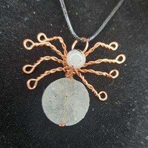Quartz druzy crystal spider charm necklace