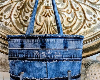 Upcycled, Destressed, Denim Scraps, Shopping, Everyday use, Beach Tote, Shoulder Bag