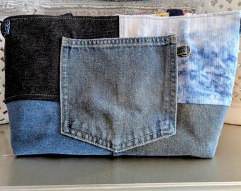 Handbag, Lunch bag, small purse, patchwork, Denim, Upcycled
