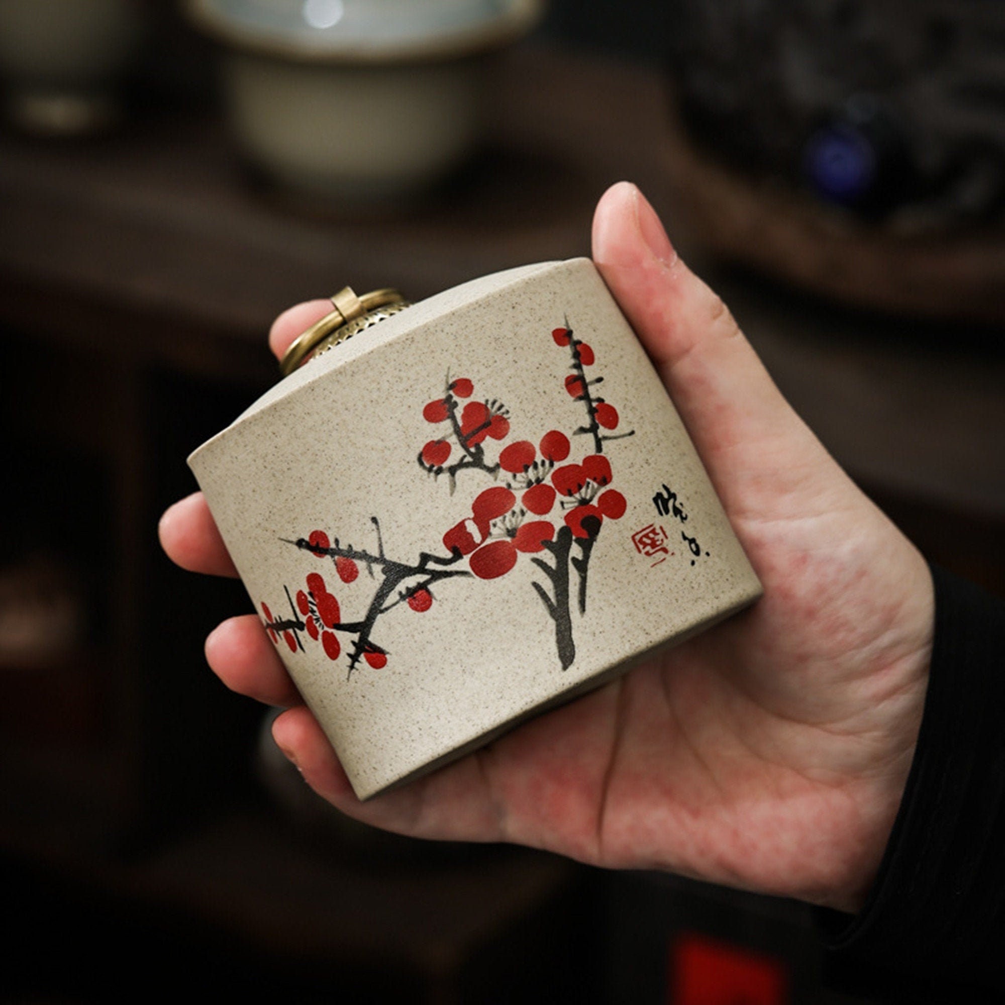 SCZWP8 Hand Painted Peony Ceramic Tea Jar Ceramics Storage