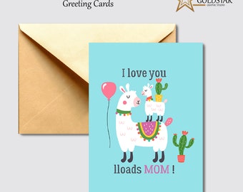 Cute Llama Mama Greeting Card by GSGS - Single Mother's Day Card - 5"x7" - GC001032 - Handmade in Los Angeles, CA - BLANK Inside
