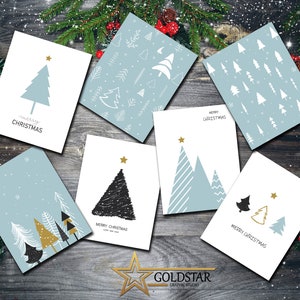 7 Pk - Cartes de vœux de Noël Pines of Blue - Cartes assorties de 4,25"x5,5 » (A2) - GC001047 - Finition mate satinée à l’extérieur - Vierge/non revêtue