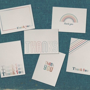 Cartes postales arc-en-ciel rétro Merci - Lot de 6 assortis 5 x 7 - PC001014 - Fait main à Los Angeles, CA