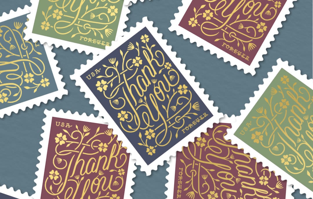 USPS Thank You Forever Stamps Gold Foil US Postal Service Etsy