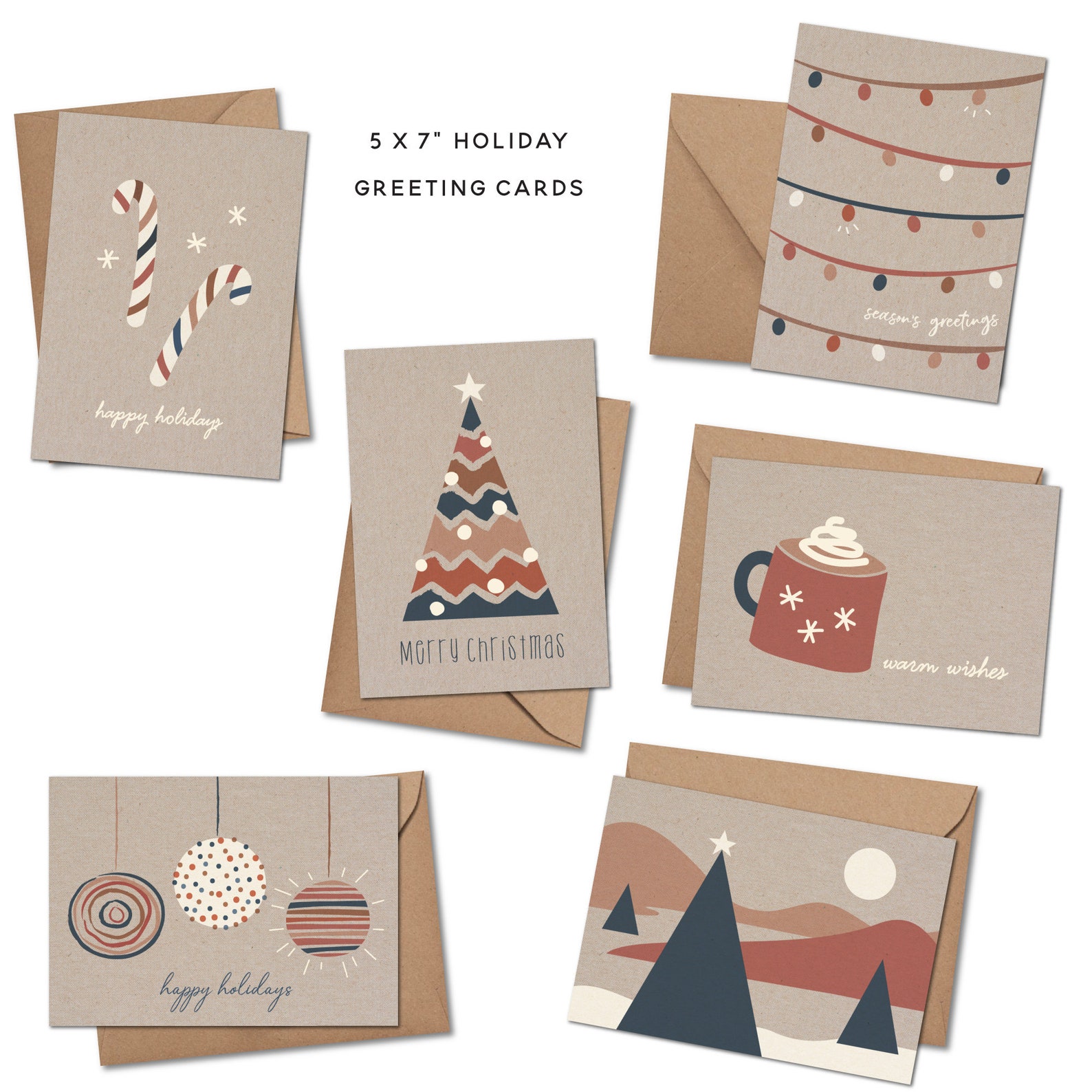 6 Pk Greeting Card Gift Set Rustic Modern Christmas Luxury Etsy
