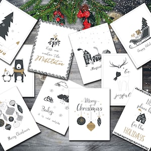 10 Pk Monochromatic Chic Christmas Card Set - Assortiment de cartes 4.25"x5.5 » (A2) - GC001046 - Satin Matte Lamination Outside - Blank/Uncoated in