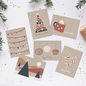 Cartes postales - Noël rustique moderne CARTES POSTALES par GSGS - assortiment de 6 - 5 x 7 po. Cartes pleine taille - PC001003 - faites main à Los Angeles, CA