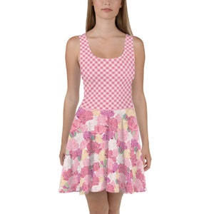 Gingham & Peonies Cottagecore Sweet Floral Skater Dress XS-3XL