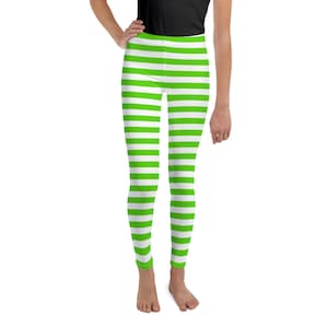 Strawberry Shortcake Vintage Style Dress-Up Costume Cosplay Kid&#39;s Leggings - Size 8-20 Green & White Stripes