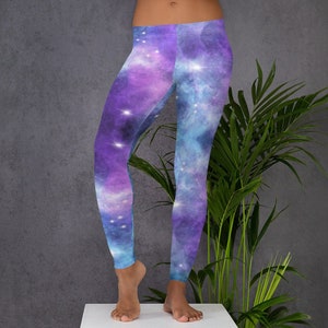 Pretty Purple Teal & Pink Galaxy Stars Women&#39;s Astronomy Leggings