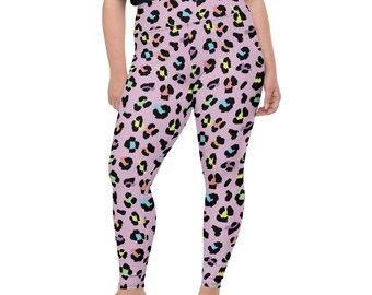 Colorful Pastel Leopard Cheetah All-Over Print Plus Size Leggings 2X-6X Lavender Base