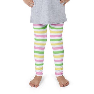 Strawberry Shortcake Berrykin Style Costume Dress-Up Tights Leggings for Kids 2T-6X Pastel Pink Yellow and Green Stripes