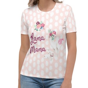 Llama Mama Sweet Llama Owner Pink Patterned Women&#39;s Short Sleeve T-shirt XS-2XL