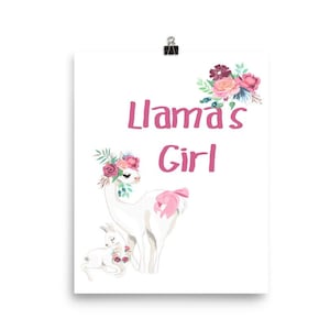 Llama es Girl Floral Pink Girls Nursery Poster Print Enhanced Matte Paper Poster