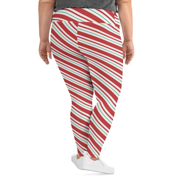 Plus Size Christmas Elf Mrs Claus Candy Cane Red White Green Striped Leggings Ladies 2X 6X Etsy
