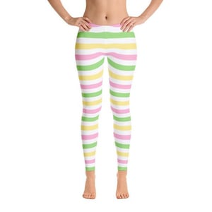 Strawberry Shortcake Berrykin Style Costume Cosplay Tights Leggings for Women XS-XL Pastel Pink Yellow and Green Stripes