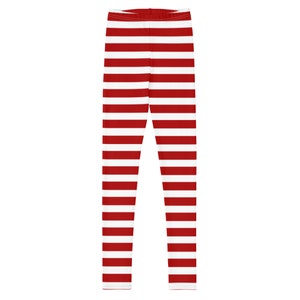 Jugend Leggings Kostüm Anzieh Cosplay Leggings - Dunkelrot & Weiß Streifen Strumpfhose Mädchen 8-20