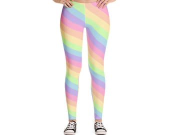 Pastel Diagonal Rainbow Leggings Fairy Kei Vintage 80's Fashion Inspired XS-XL