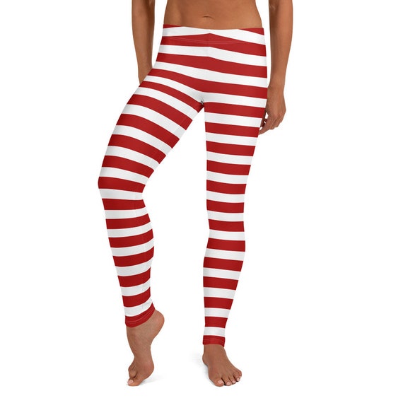 Costume Dress-up Cosplay Leggings Dark Red & White Stripes Tights