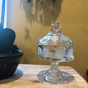 Fostoria Frosted Coin Pattern compote with Lid, Bowl Compote, Candy, Cookies dish, home decor, gift for her, valentine gift, romantic gift