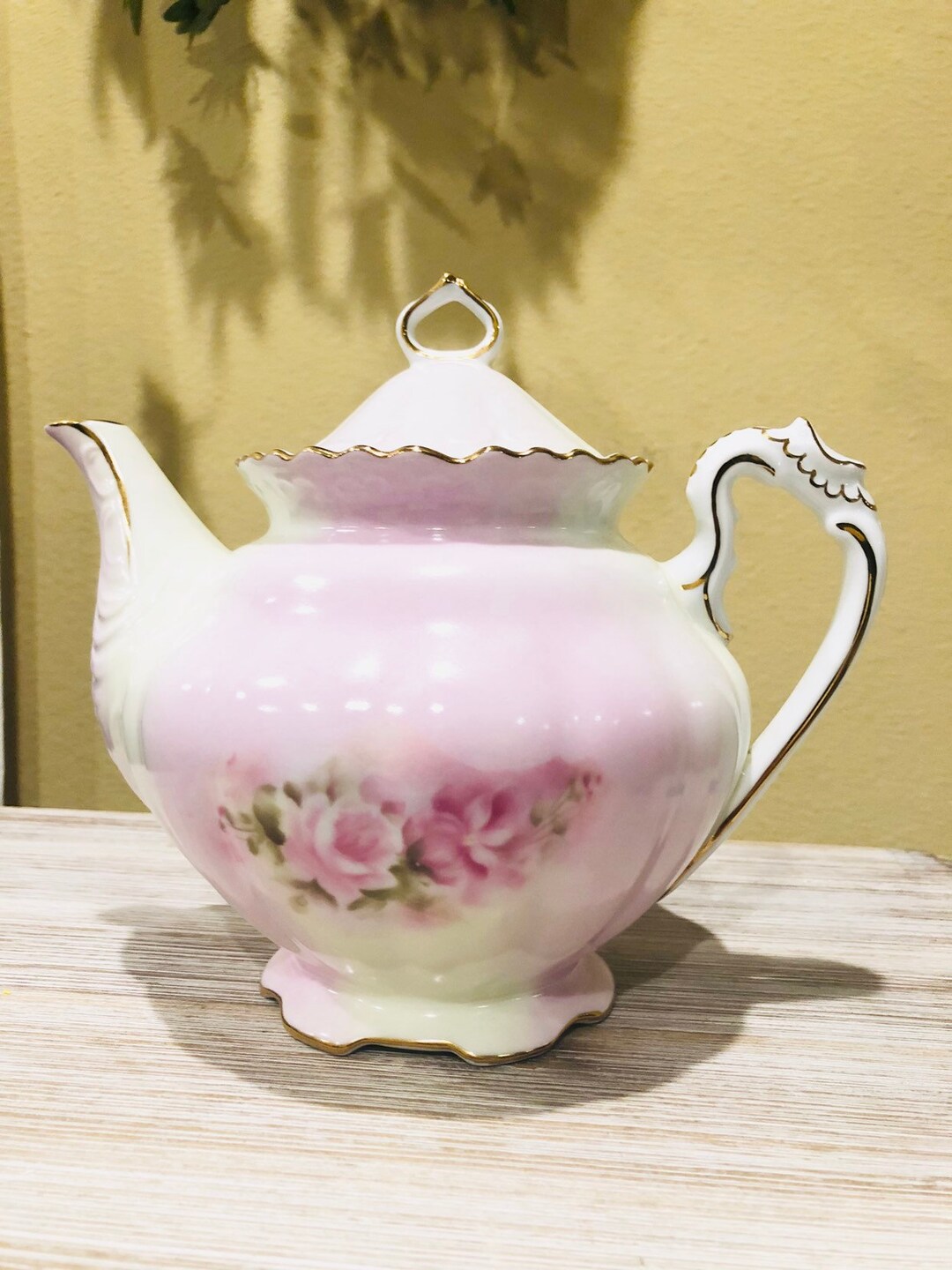 Large Vintage Hand Painted Teapot by Betty Platner, Teapot by Porcelain