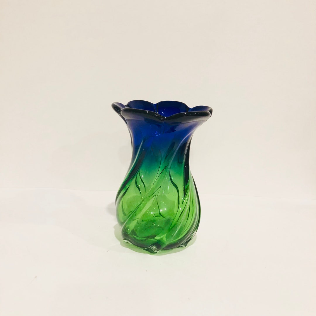 Vintage Murano Green and Blue Glass Vase Home Decor Etsy