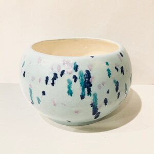 Hand painted ceramic blue vase, signed by Sandra 1978, spring decor, easter decor, office decor, home decor