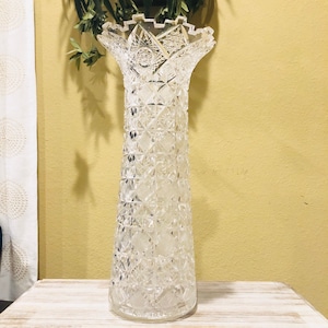 Large 15&quot; tall ABP glass vase, American Brilliant Period cut glass vase, Antique clear cut glass vase