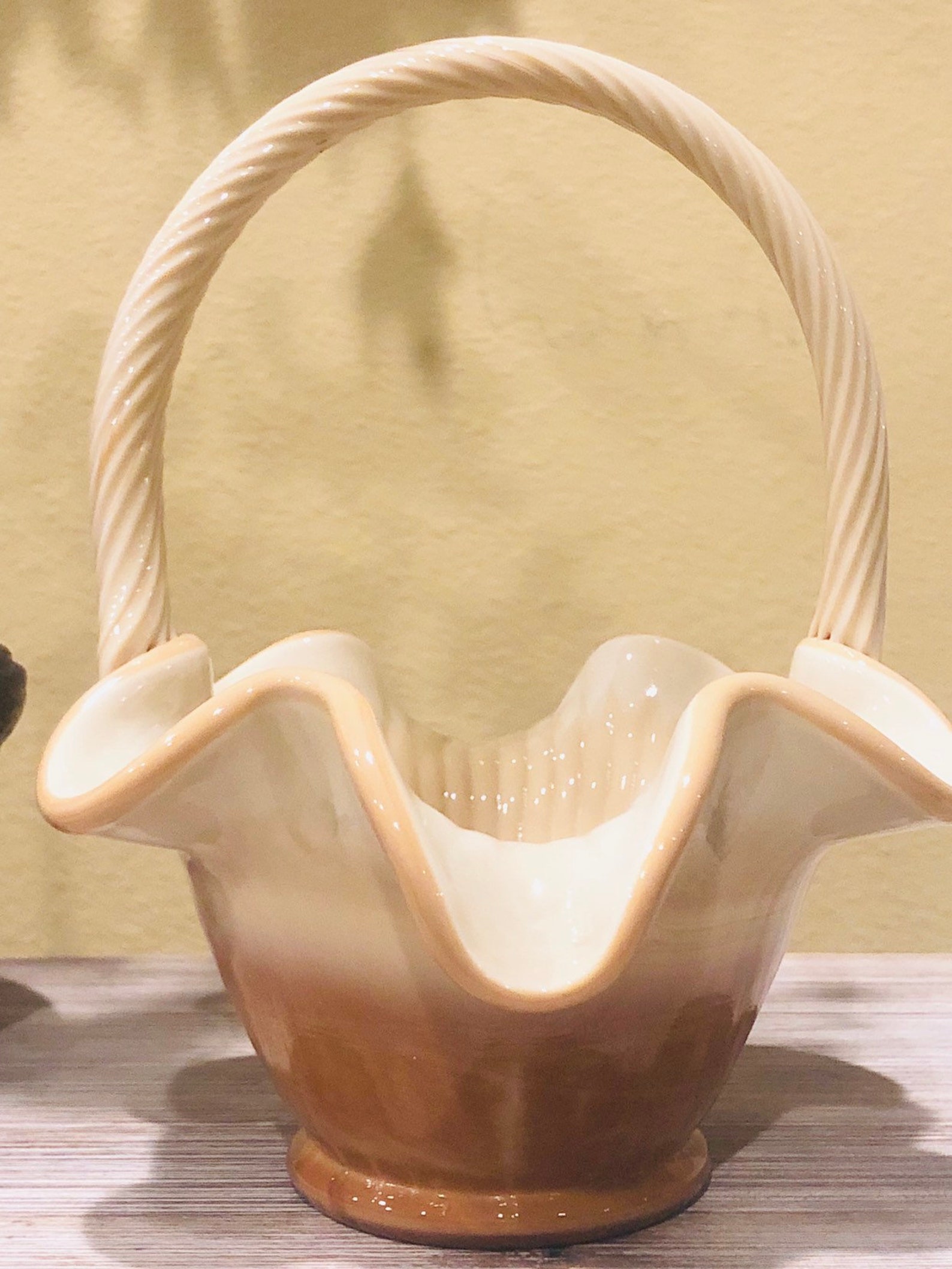 USA Ceramic Basket Marked F, Home Decor, Birthday Gift for Her, Vintage