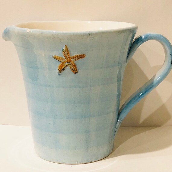 Italy Starfish Ceramic Blue Pitcher Beach Theme Decor Beach Etsy