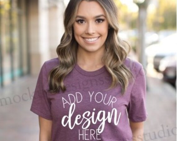 Bella 3001 Heather Team Purple Shirt Mockup Heather Team